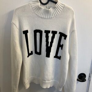 Cotton-acrylic blend Z Supply white sweater with love lettering, size small